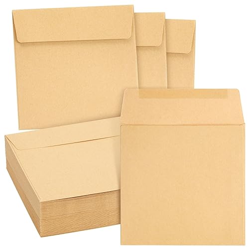 Juvale Kraftpapier-Briefumschläge Quadratisch (Set, 60 Stück) - Ideal für Einladungen, Grußkarten, Mailings, Briefe, Firmenveranstaltungen und mehr - Braun, 14 x 14 cm von Juvale