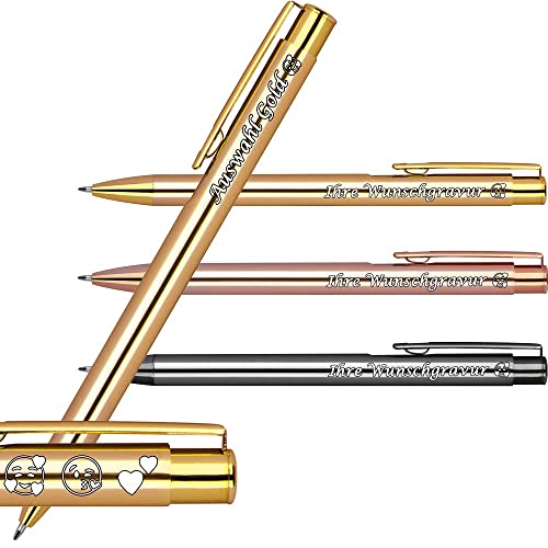 25x Kugelschreiber Elegant mit Gravur | Emojis Gravur möglich | Personaliesierter Werbekugelschreiber mit Wunschgravur | (Gold, 25 Stück) von Juwelier Schönschmied