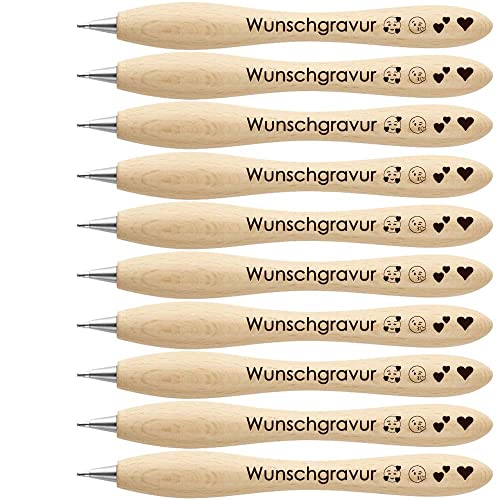 Juwelier Schönschmied 100x Kugelschreiber aus Holz mit Gravur | Emoji Gravur möglich | schwarzschreibende Miene | Laser Gravur Made in Germany | Werbekugelschreiber personalisiert (100) von Juwelier Schönschmied