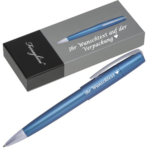 Juwelier Schönschmied Ferraghini Drehkugelschreiber mit Wunschgravur | Edelstahl mit silbernen Applikationen | blau schreibende Großraummine | inkl. Gravur auf Box | Kugelschreiber mit Gravur von Juwelier Schönschmied