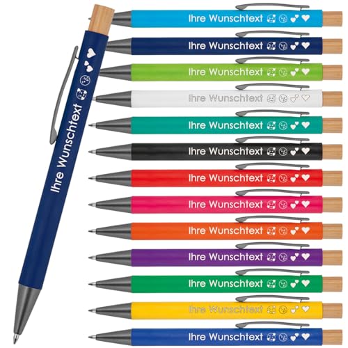 Kugelschreiber mit Wunschgravur | recyceltes Aluminium | Bambusdrücker | Personalisierte Kulis | 13 Farben | Schriftarten | Werbekugelschreiber Gravur (Dunkelblau, 25) von Juwelier Schönschmied