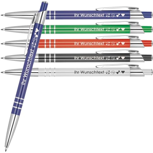 Kugelschreiber mit Wunschgravur | recyceltes Aluminium | Blau schreibende | 3 Zierringe | Personalisierte Kulis | 5 Farben | Schriftarten | Werbekugelschreiber Gravur (Blau, 10) von Juwelier Schönschmied