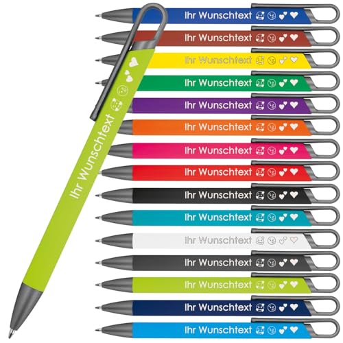 Kugelschreiber mit Wunschgravur | recyceltes Aluminium | Blau schreibende Semi Gel Mine| Personalisierte Kulis | 15 Farben | Schriftarten | Werbekugelschreiber Gravur (Apfelgrün, 10) von Juwelier Schönschmied