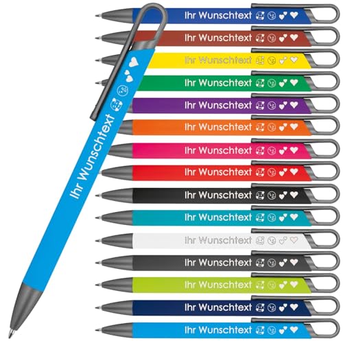 Kugelschreiber mit Wunschgravur | recyceltes Aluminium | Blau schreibende Semi Gel Mine| Personalisierte Kulis | 15 Farben | Schriftarten | Werbekugelschreiber Gravur (Hellblau, 10) von Juwelier Schönschmied