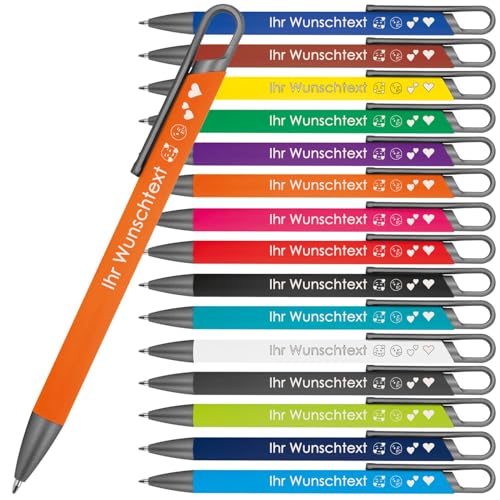 Kugelschreiber mit Wunschgravur | recyceltes Aluminium | Blau schreibende Semi Gel Mine| Personalisierte Kulis | 15 Farben | Schriftarten | Werbekugelschreiber Gravur (Orange, 5) von Juwelier Schönschmied