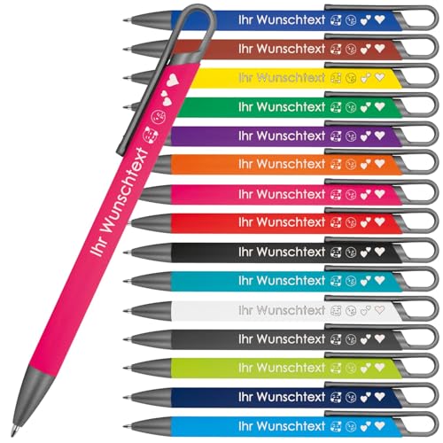 Kugelschreiber mit Wunschgravur | recyceltes Aluminium | Blau schreibende Semi Gel Mine| Personalisierte Kulis | 15 Farben | Schriftarten | Werbekugelschreiber Gravur (Pink, 100) von Juwelier Schönschmied