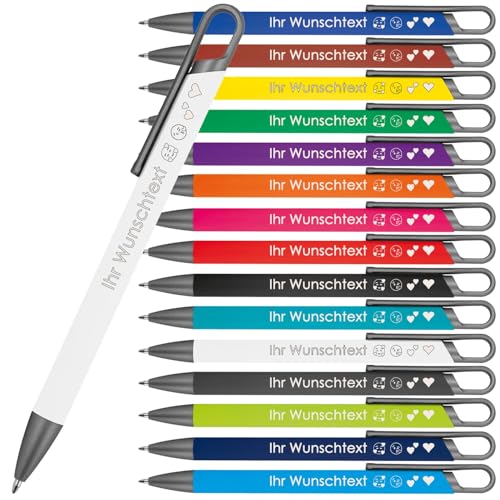 Kugelschreiber mit Wunschgravur | recyceltes Aluminium | Blau schreibende Semi Gel Mine| Personalisierte Kulis | 15 Farben | Schriftarten | Werbekugelschreiber Gravur (Weiß, 25) von Juwelier Schönschmied