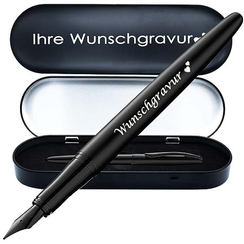 Pelikan Füllhalter Jazz® Noble Elegance mit Gravur als Geschenk | inkl. Etui mit Wunschgravur (Platz für 10 Stifte) | Emojis Gravur | Farbe Carbon Schwarz | Füller personalisiert von Juwelier Schönschmied