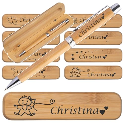 Personalisierter Bambus-Kugelschreiber mit Etui | Kugelschreiber mit Wunschgravur | Bambus Eui mit Gravur | Blau schreibend | verschiedene Motive Personalisierter Bambus-Kugelschreiber mit Etui | Kugelschreiber mit Wunschgravur | Bambus Eui mit Gravur | Blau schreibend | verschiedene Motive von Juwelier Schönschmied