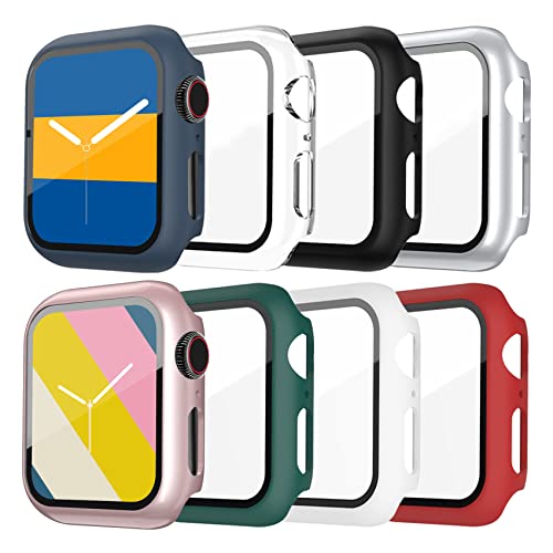 Jvchengxi 8 Stück Matte Schutzhülle mit Glas für Apple Watch 44mm SE Series 6/5/4, Hart PC Hülle Vollschutz Kratzfest Display Schutzfolie Ultradünne Schutz Case für iWatch Series 6/SE/5/4 von Jvchengxi