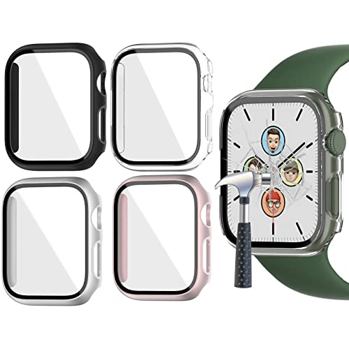 Jvchengxi Matt Hülle 41mm für Apple Watch Series 9 / Series 8 / Series 7 Glas Schutzhülle, [4 Stück] Hart PC Schutz Case HD Schutzfolie Kratzfest Displayschutz Hülle (Klar/Schwarz/Silber/Roségold) von Jvchengxi