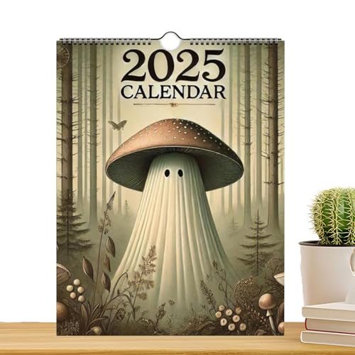 Pilz-Geisterkalender, Geisterkalender 2025, Retro-Cottage-Kalender, Von Der Natur Inspirierter Wandkalender, Monatliche Pilzbilder Dekorativer Papierkalender Geisterillustrationskalender Pilzliebhaber von Jvjggag
