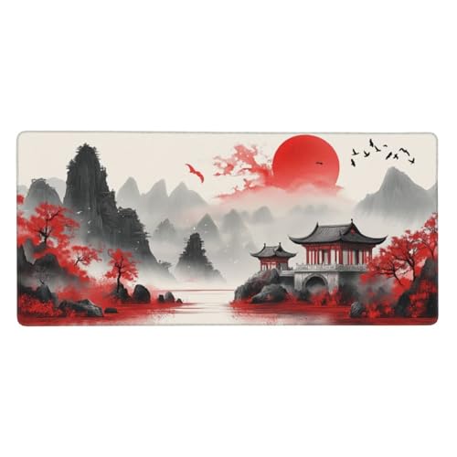 Gaming Mauspad XXL 1200x600 mm, Japan Mousepad Landschaft Desk Mat mit Vernähte Kanten, Wasserdicht Anti-Rutsch Mouse Pad,Spezielle Oberfläche Verbessert Präzision und Geschwindigkeit für Gamer, j-160 von Jvyaeen