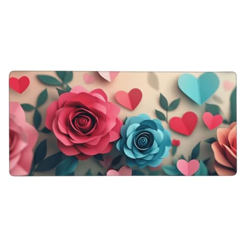 Gaming Mauspad XXL 1200x600 mm, Rosa Mousepad Blumen Desk Mat mit Vernähte Kanten, Wasserdicht Anti-Rutsch Mouse Pad, Spezielle Oberfläche Verbessert Präzision und Geschwindigkeit für Gamer, j-155 von Jvyaeen