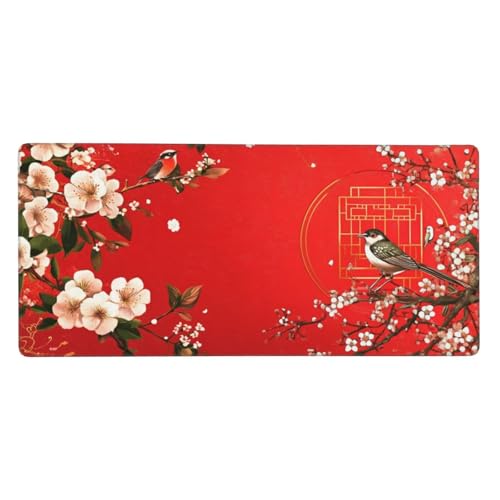 Gaming Mauspad XXL 1200x600 mm, Rot Mousepad Blumen Desk Mat mit Vernähte Kanten, Wasserdicht Anti-Rutsch Mouse Pad, Spezielle Oberfläche Verbessert Präzision und Geschwindigkeit für Gamer, j-195 von Jvyaeen