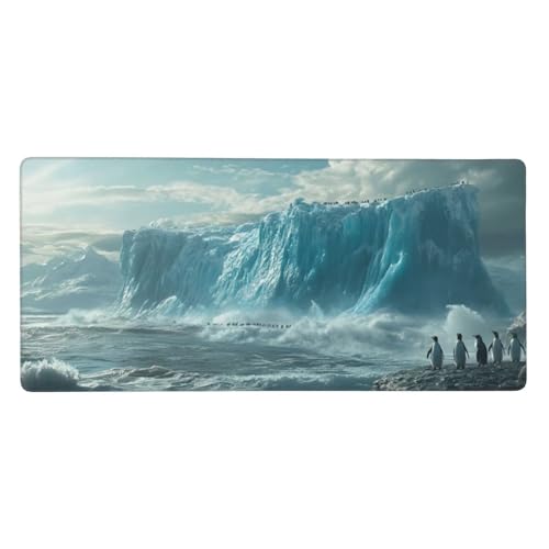 Gaming Mauspad XXL 900x300 mm, Blau Mousepad Eisberg Desk Mat mit Vernähte Kanten, Wasserdicht Anti-Rutsch Mouse Pad, Spezielle Oberfläche Verbessert Präzision und Geschwindigkeit für Gamer, j-196 von Jvyaeen