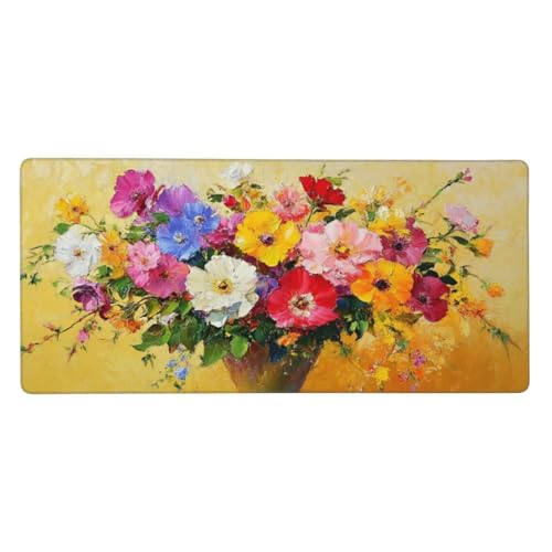 Mousepad Gelb Schreibtischunterlage Blumen Mauspad XXL 900x400x3mm Mousepad Gaming Zubehör, Rutschfeste Desk Mat, Mouse Pad Wasserdicht und langlebig für Gaming,Büro,Zuhause,Geschenke für Frauen j-153 von Jvyaeen