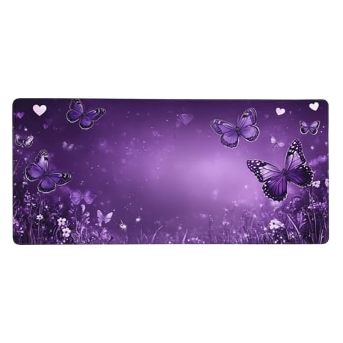Mousepad Lila Schreibtischunterlage Schmetterling Mauspad XXL 900x400x3mm Mousepad Gaming Zubehör,rutschfeste Desk Mat,Mouse Pad Wasserdicht langlebig,Gaming,Büro,Zuhause,Geschenke für Frauen j-197 von Jvyaeen