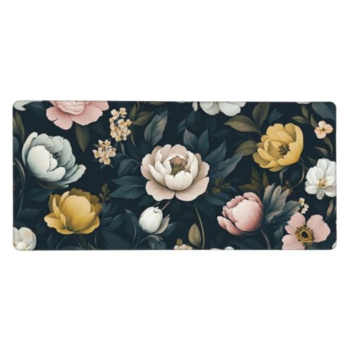 Retro Mauspad XXL 800 x 400 mm Schreibtischunterlage Blume Mousepad mit rutschfeste Gummibasis, Wasserdicht Mousepad, Groß Erweiterter Gaming Mauspad für PC, Laptop, Home Office Deko, Geschenke j-442 von Jvyaeen