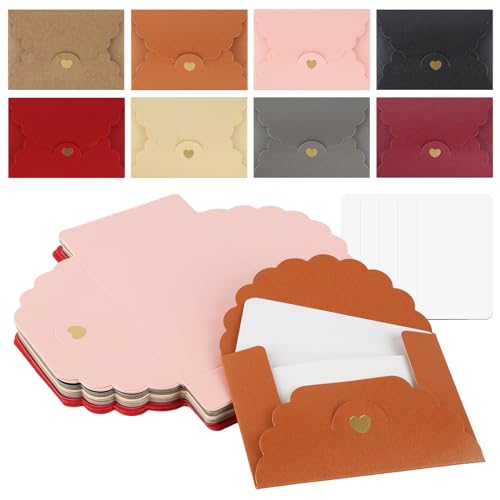 Mini Umschläge, 40 Stück Mini Briefumschläge Bunt Geschenkkarten Umschläge Kraftpapier mit Herzverschluss Leere Grußkarte für Valentinstag Weihnachten Geburtstag von Jwogngls