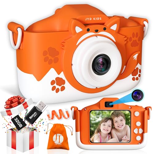 JyDKIDS Fotokamera für Kinder, 1080P, HD, Selfie-Video, 5,1 cm (2,0 Zoll), mit stoßfestem Gehäuse und 32 GB Speicher, Spielzeug für Kinder, Geschenk für 3, 4, 5, 6, 7, 8, 9 Jahre von JyD