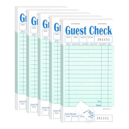 Jzoowar 5Er-Pack GäStescheckbüCher, Server-NotizblöCke für Restaurants, GrüNes Kellner-Scheckbuch, Restaurant-Bestellblock 50 Blatt/Packung von Jzoowar