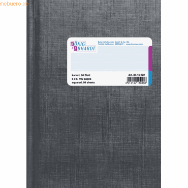 K+E Geschäftsbuch A6 kariert 96 Blatt grau von K+E