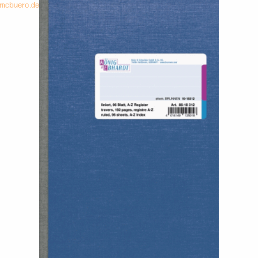 K+E Kladde A5 liniert 96 Blatt Register A-Z Spezialpappe blau K+E Kladde A5 liniert 96 Blatt Register A-Z Spezialpappe blau von K+E