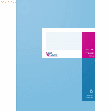 K+E Spaltenbuch A4 mit Kopfleiste 6 Spalten 40 Blatt hellblau von K+E