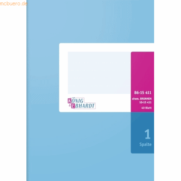 K+E Spaltenbuch mit Kopfleiste A5 1 Spalte 40 Blatt Karton hellblau von K+E