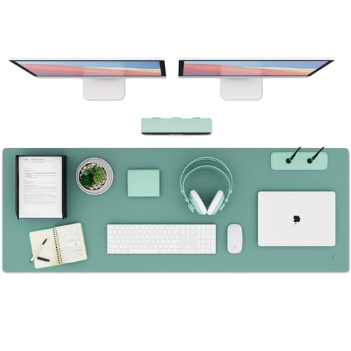 Knodel Tischunterlage, Schreibtischunterlage, PVC Tischunterlage, Laptop Tischunterlage, wasserdichte Schreibunterlage für Büro- oder Heimbereich, doppelseitig (Grün/Grau, 43cm x 120cm) von K KNODEL