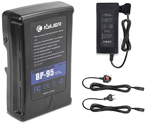 K KYUER 95Wh 6600mAh BP-95 V-Mount V-Lock Camera Akku Battery and Adapter für Sony Camcorder Video Camera BMCC ARRI Canon EOS AJA CION Blackmagic URSA Cine Alta USB Output D-Tap LED Panel BP-L60A 800S von K KYUER