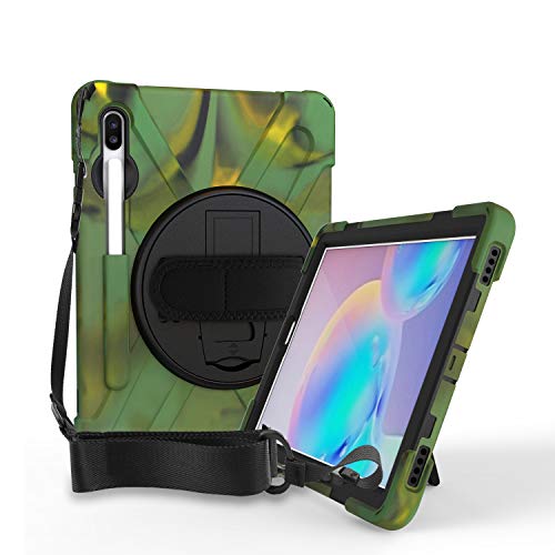 Robuste Schutzhülle für Samsung Galaxy Tab S6 10,5 Zoll (26,7 cm), stoßfest, robust, mit Stifthalter, Ständer und Schultergurt SM-T860 T865 2019 (Camouflage) von K LAKEY