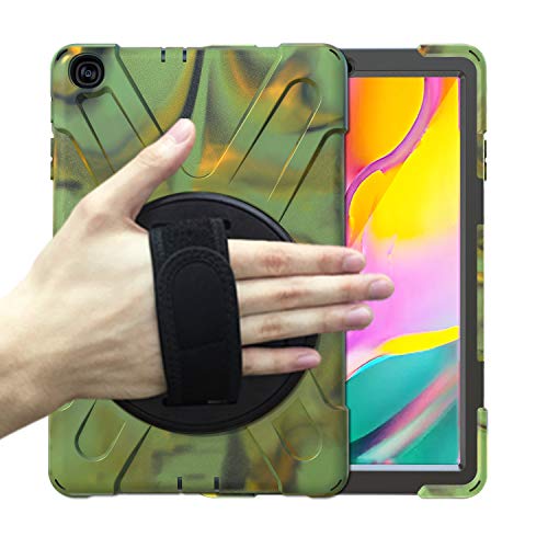 Schutzhülle für Samsung Galaxy Tab A 2019 10,1 Zoll SM-T510 / T515, Standfunktion, 360 Grad drehbar, 3 Schichten, Hybrid, strapazierfähig, stoßfest, Handschlaufe und Schultergurt, Design für T510 Tablet Camouflage camouflage von K LAKEY