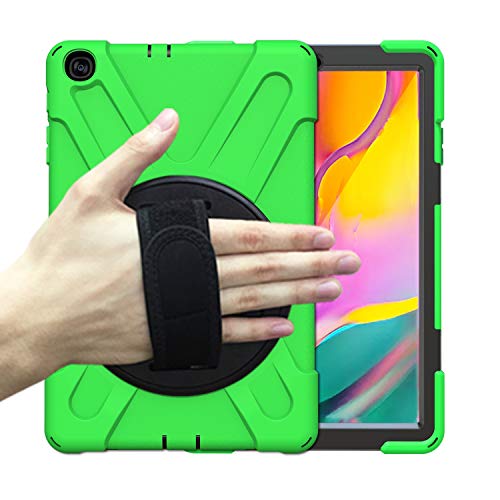 Schutzhülle für Samsung Galaxy Tab A 2019 10,1 Zoll SM-T510 / T515, Standfunktion, 360 Grad drehbar, 3 Schichten, Hybrid, strapazierfähig, stoßfest, Handschlaufe und Schultergurt, Design für T510 Tablet Grün grün von K LAKEY