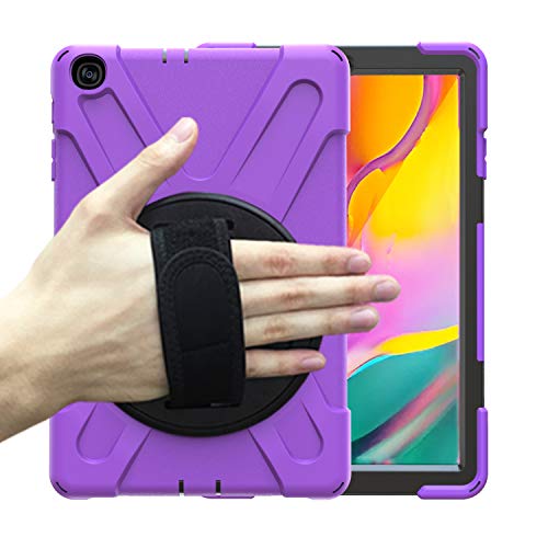 Schutzhülle für Samsung Galaxy Tab A 2019 10.1 Zoll SM-T510 / T515, Standfunktion, 360 Grad drehbar, 3 Schichten, Hybrid, Handschlaufe und Schultergurt, Design für T510 Tablet Violett violett von K LAKEY