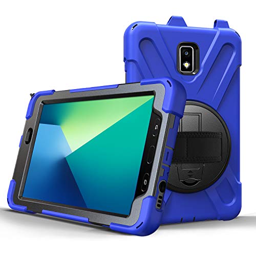 Schutzhülle für Samsung Galaxy Tab Active 2 2019 20.3 cm (8 Zoll) SM-T390/T395, Standfunktion, 360 Grad drehbar, 3 Schichten, Hybrid, Handschlaufe und Schultergurt, Design für T390 Tablet blau von K LAKEY