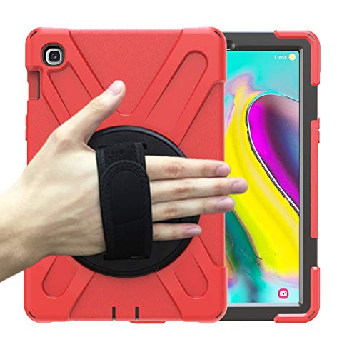 Schutzhülle für Samsung Galaxy Tab S5e 2019 10.5 SM-T720 / T725, mit Ständer und 3 Schichten, Hybrid, strapazierfähig, stoßfest, Handschlaufe und Schultergurt, für T720 Tablet rot von K LAKEY