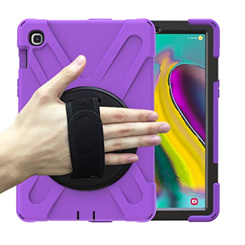 Schutzhülle für Samsung Galaxy Tab S5e 2019 10.5 SM-T720 / T725, mit Ständer und 3 Schichten, Hybrid, strapazierfähig, stoßfest, Handschlaufe und Schultergurt, für T720 Tablet violett von K LAKEY
