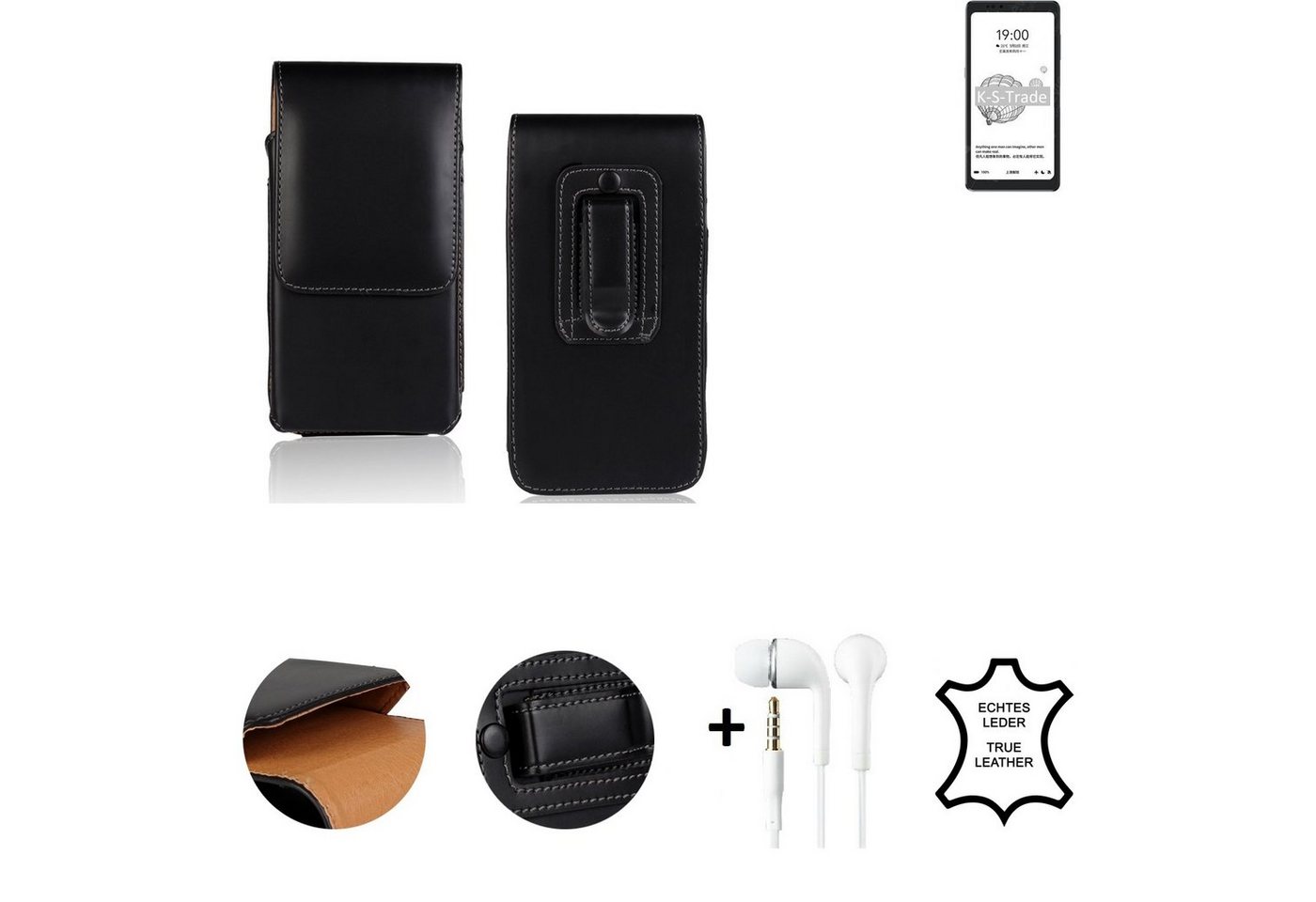 K-S-Trade Handyhülle für HiSense A9, Leder Gürteltasche + Kopfhörer Seitentasche Belt pouch Holster von K-S-Trade