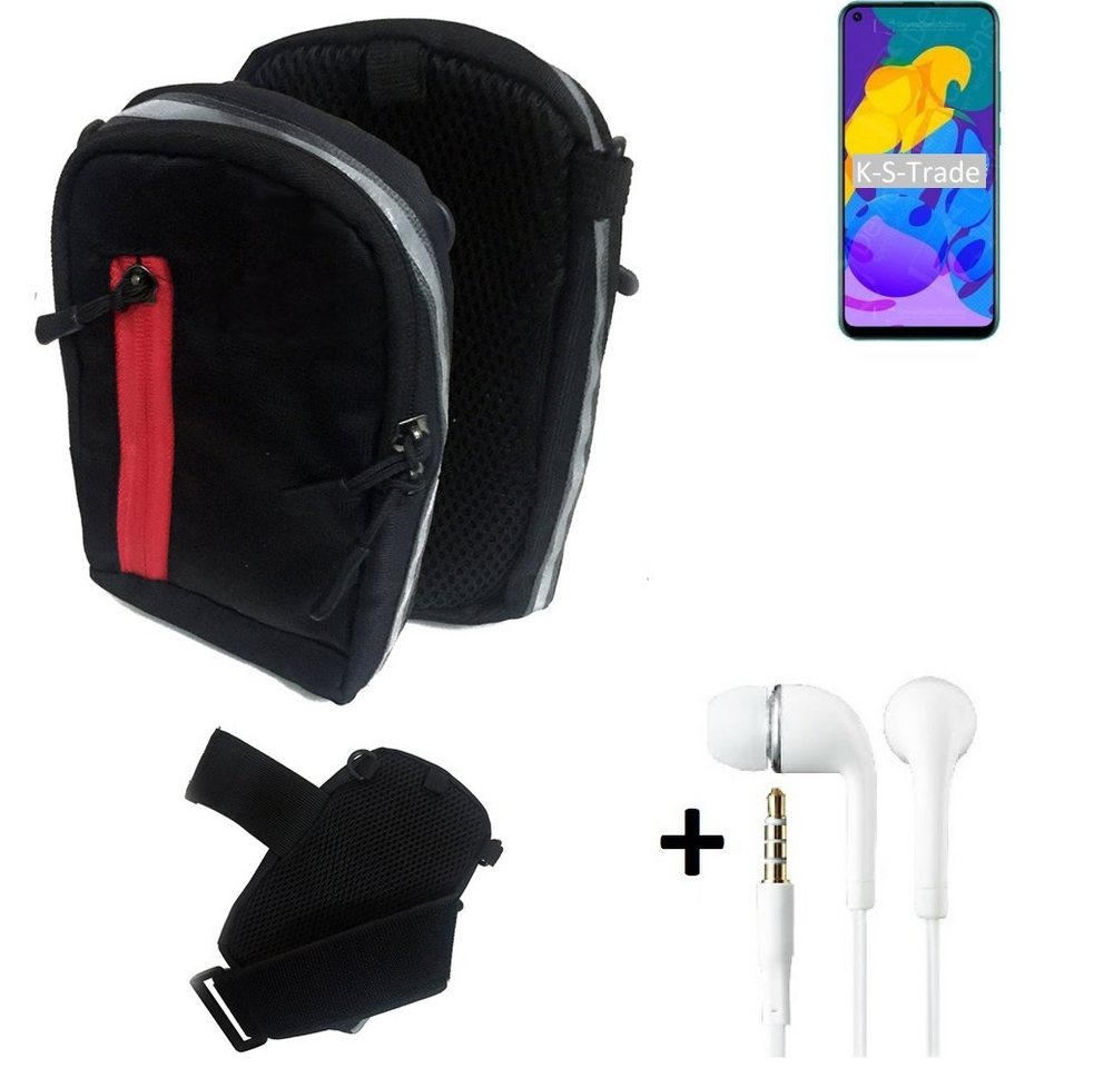 K-S-Trade Handyhülle für Huawei Honor Play 4T, Outdoor Gürteltasche Holster Umhängetasche + Kopfhörer schwarz von K-S-Trade