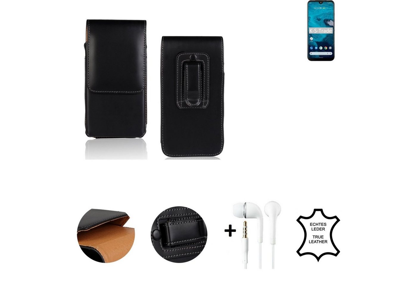 K-S-Trade Handyhülle für Kyocera Android One S9, Leder Gürteltasche + Kopfhörer Seitentasche Belt pouch Holster von K-S-Trade