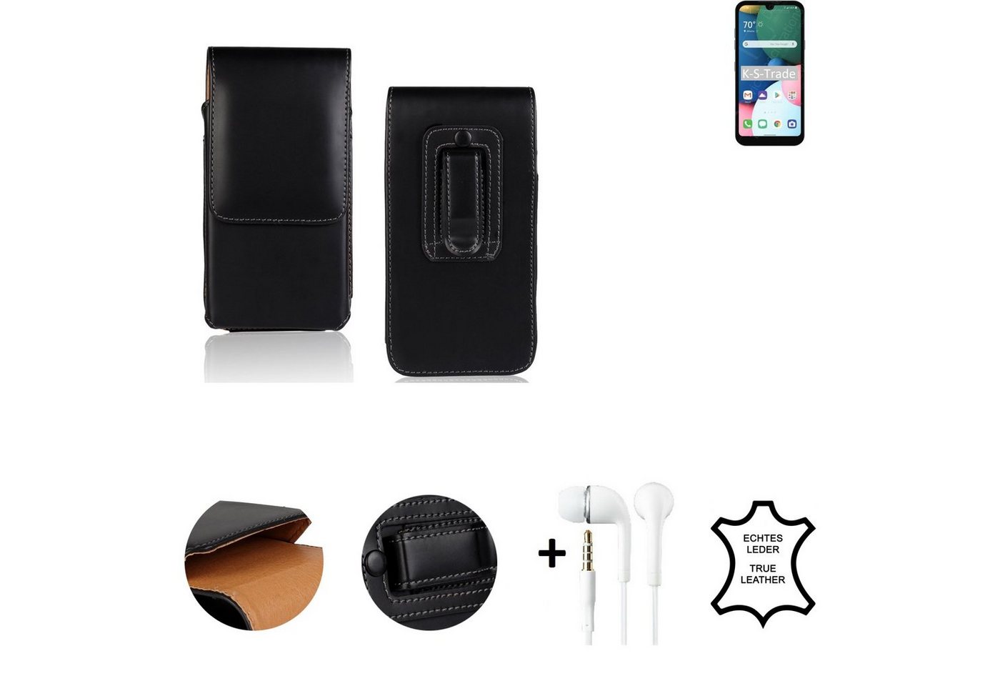 K-S-Trade Handyhülle für LG Electronics Fortune 3, Leder Gürtel Tasche + Kopfhörer Seitentasche Belt pouch Holster von K-S-Trade