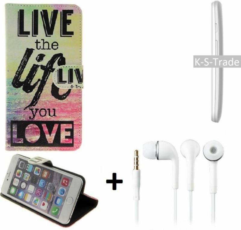 K-S-Trade Handyhülle für Motorola Moto E, Schutz Hülle 360° Wallet Case ''live life love'' Tasche Handy von K-S-Trade