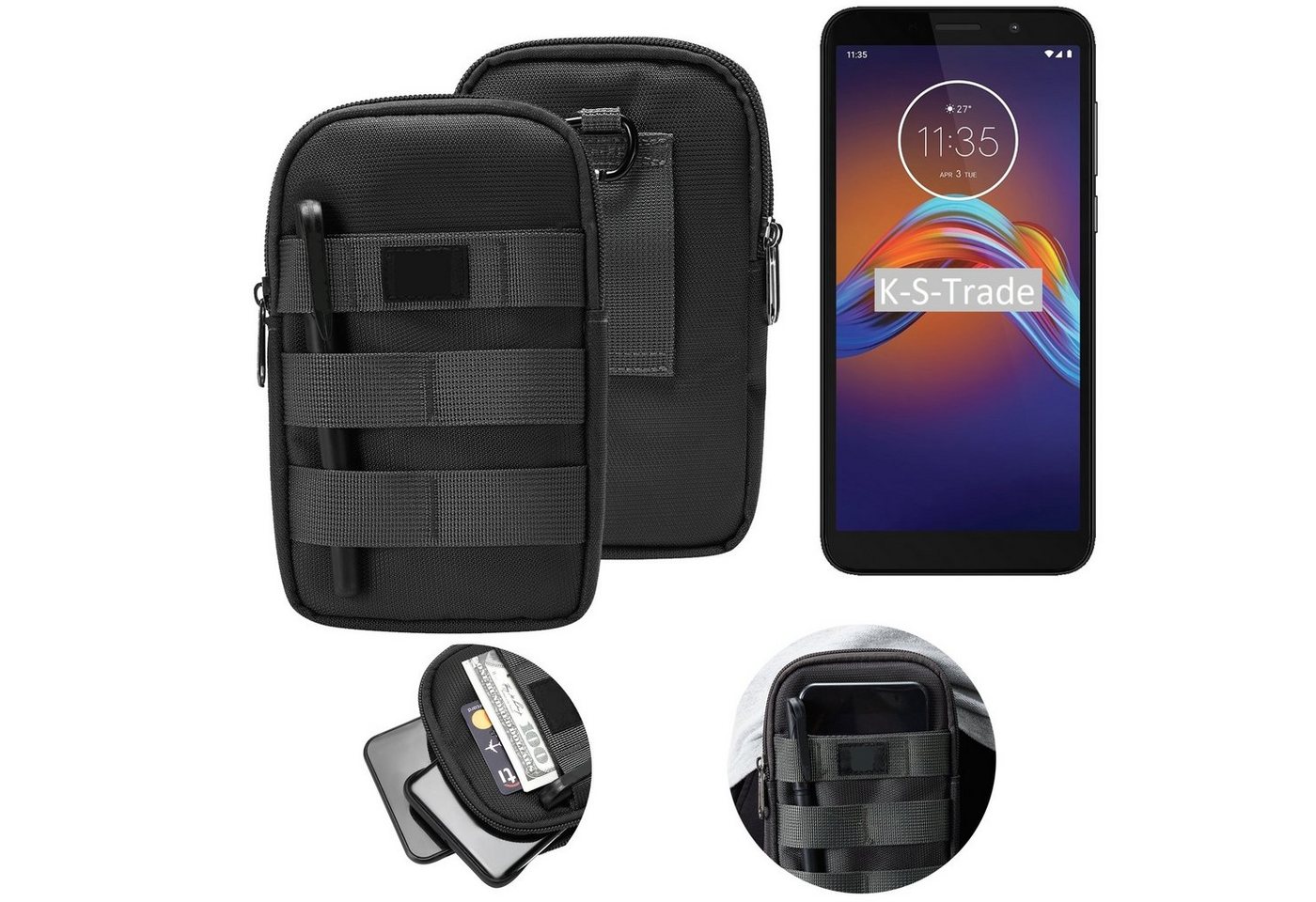 K-S-Trade Handyhülle für Motorola Moto E6 Play, Holster Gürtel Tasche Handy Tasche Schutz Hülle dunkel-grau viele von K-S-Trade