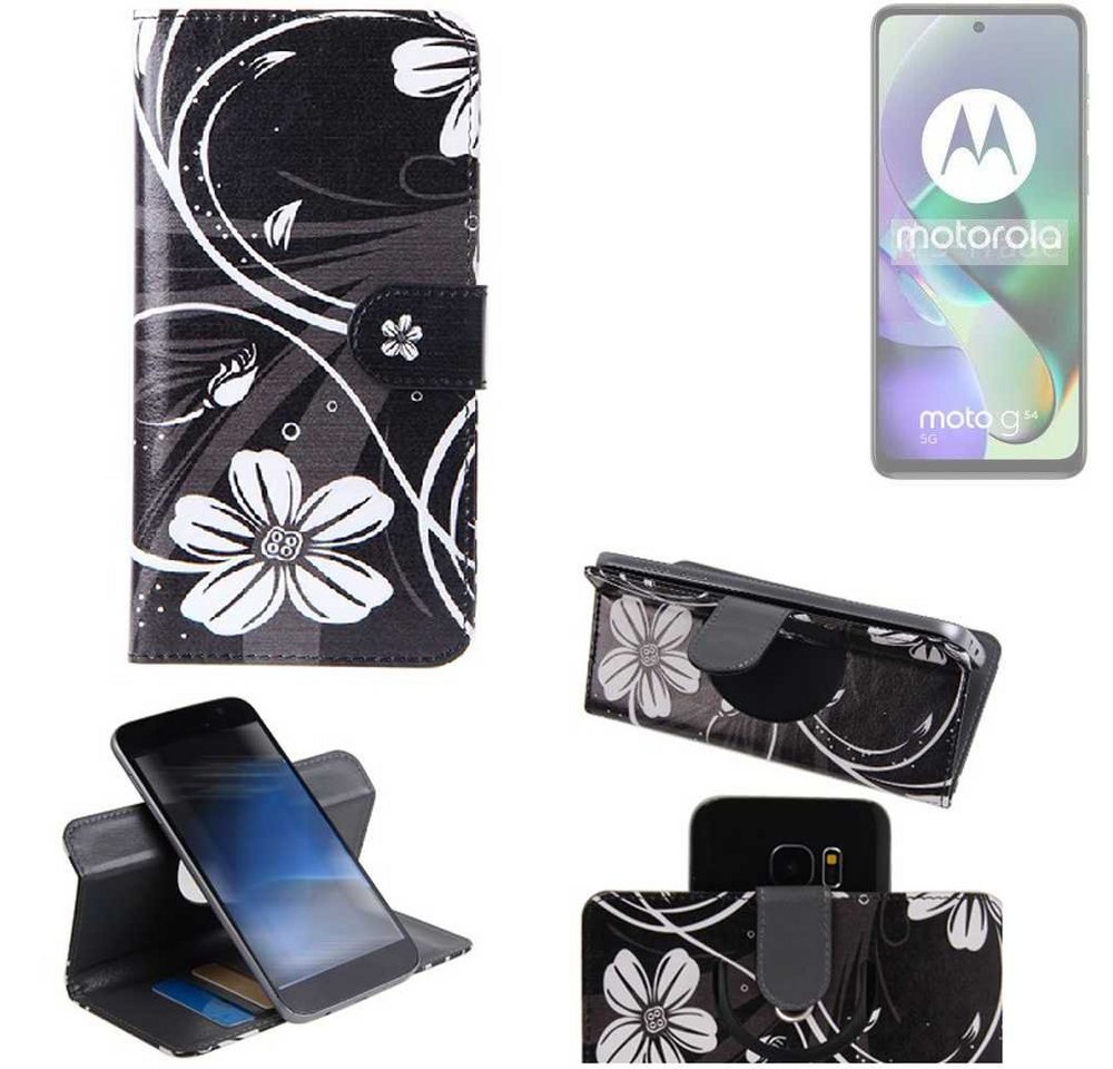 K-S-Trade Handyhülle für Motorola Moto G54 5G, Schutzhülle Handyhülle Hülle 360° Wallet Case “Flowers“ von K-S-Trade