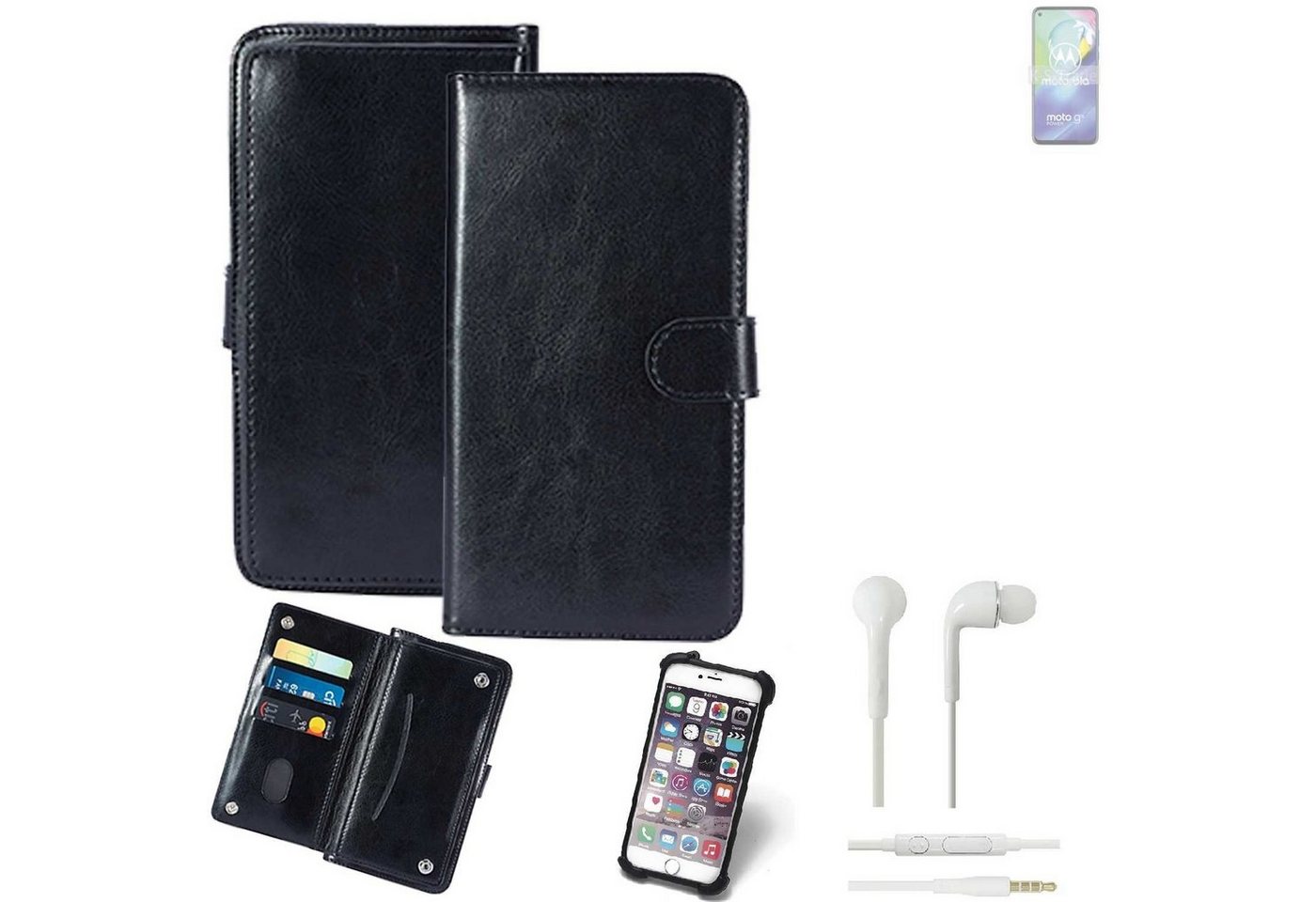 K-S-Trade Handyhülle für Motorola Moto G8 Power, 360° Hülle inkl. Headphones schwarz Kunstleder Case BookCase von K-S-Trade