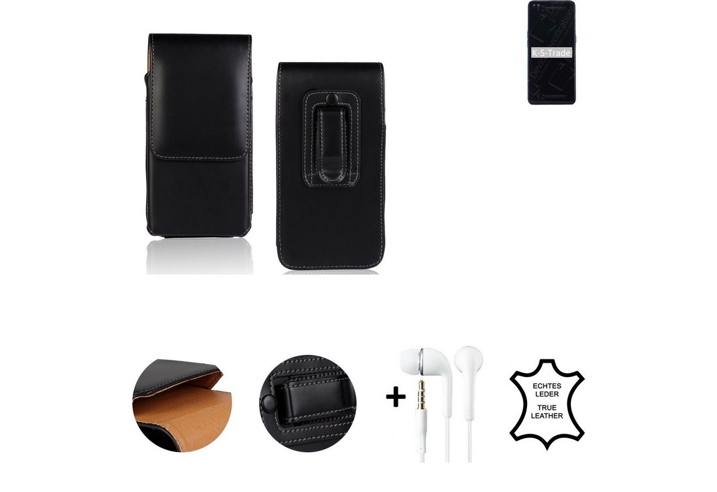 K-S-Trade Handyhülle für Oppo Reno4, Leder Gürteltasche + Kopfhörer Seitentasche Belt pouch Holster von K-S-Trade