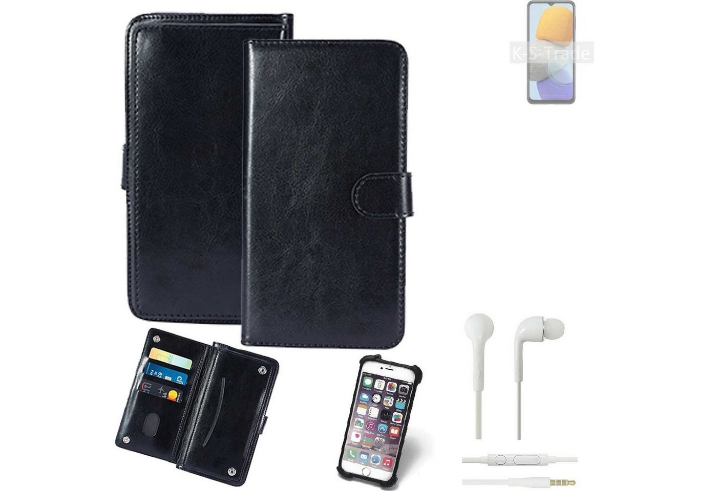 K-S-Trade Handyhülle für Samsung Galaxy M23, 360° Hülle inkl. Headphones schwarz Kunstleder Case BookCase von K-S-Trade