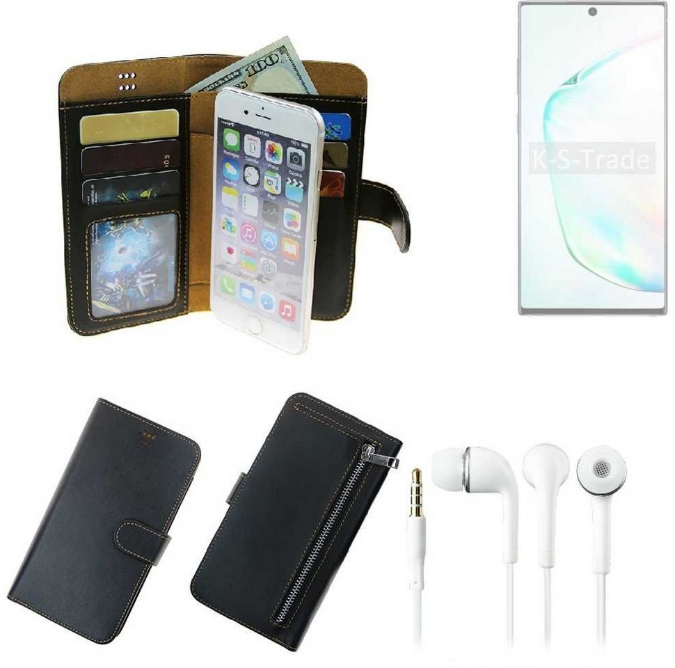 K-S-Trade Handyhülle für Samsung Galaxy Note 10+, TOP SET Handy Hülle Schutz Hülle schwarz aus Kunstleder + von K-S-Trade